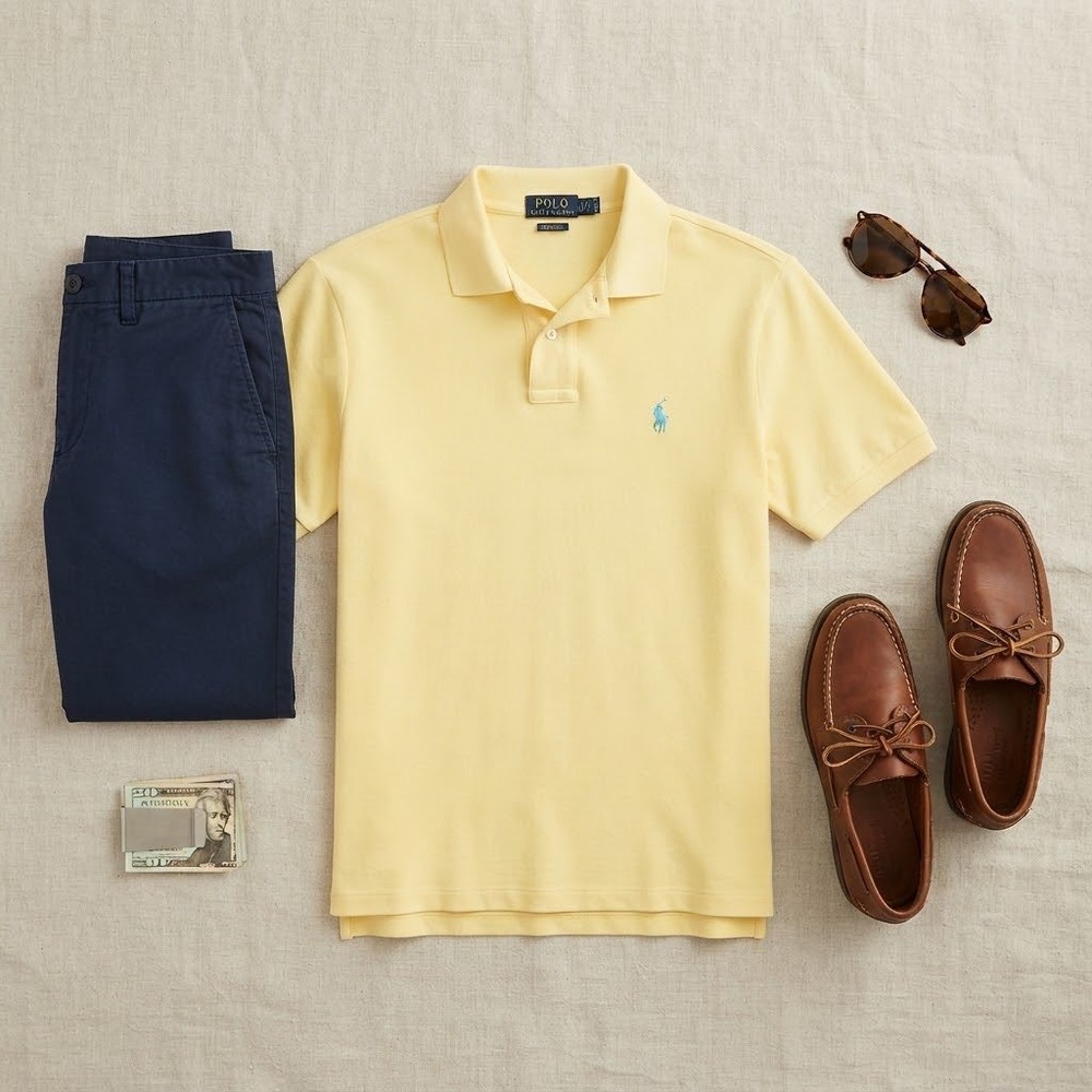 Polo Ralph Lauren Polo Shirt Mens M Yellow Stretch Pony Preppy Classic